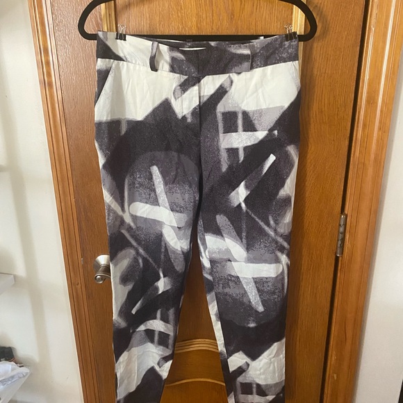 Halston Heritage Silk Slim Ankle Print Pants Lead Spec Reflec - Picture 6 of 6